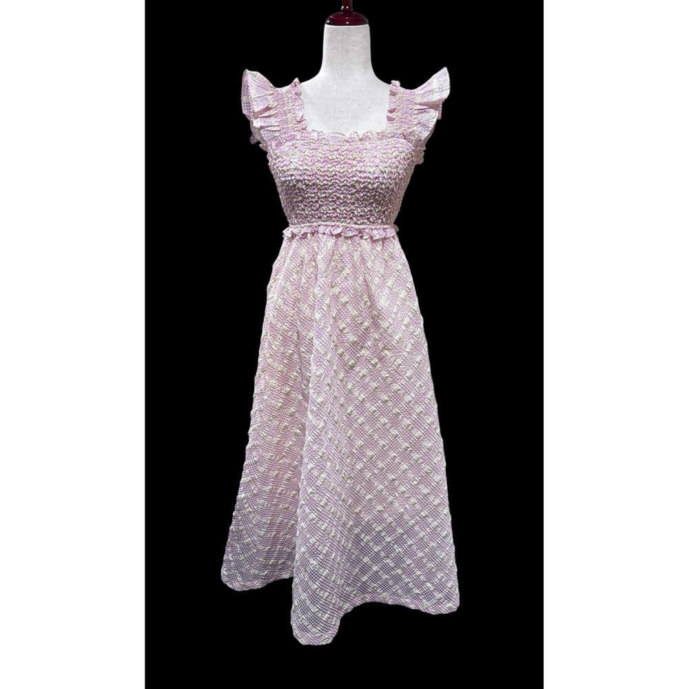 Sofie The Label Dress Smocked Empire Ruffle Sleeves Purple‎ Cream Women's Small